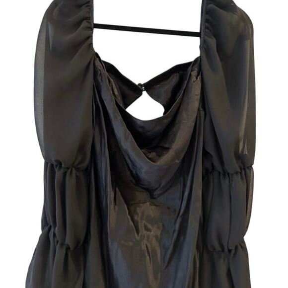 For Love & Lemons Willow Mesh Statement Sleeve Draped Mini Dress Black NWT XS - Picture 8 of 9
